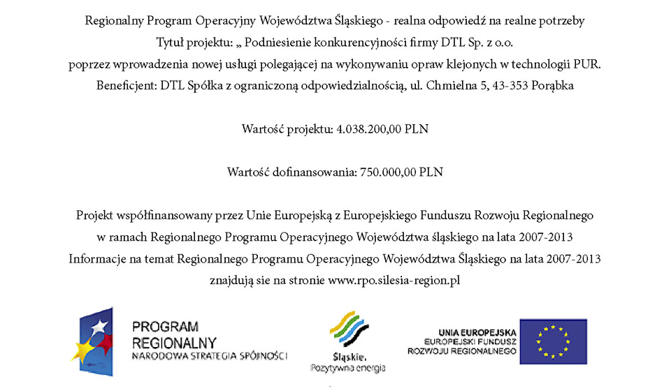 EU project no. 4 information board, Regional Operational Programme of Silesia, improving DTL company competitiveness